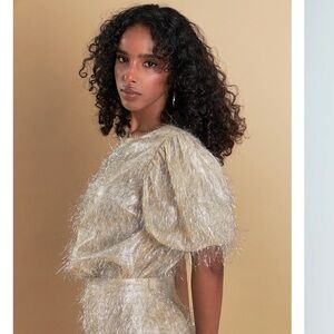 Endless Rose champagne tinsel fringe top